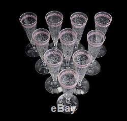 Set of 10 Venetian Latticino Art Glass Flared Intaglio Wine Goblets 19th cent
