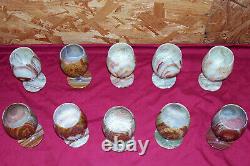Set of 10 Vintage Marble Onyx Wine Glasses Stemware Stone Cup Chalice Old Goblet