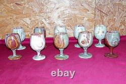 Set of 10 Vintage Marble Onyx Wine Glasses Stemware Stone Cup Chalice Old Goblet