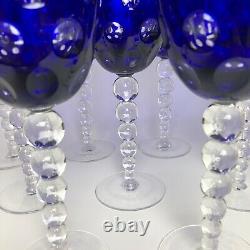 Set of 11 Cobalt Blue Clear Polka Dot Dotted Nude Stem Wine Glasses Goblets Bar