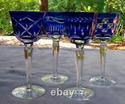 Set of 11 Quality Bohemian Cobalt Blue Cut to Clear Wine Goblets Mixed Design