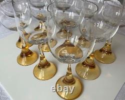 Set of 11 Signed Rosenthal Crystal #900 Clairon 7 Wine Glasses, Amber Stems