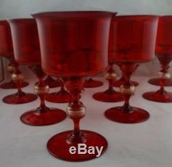Set of 12 Mid-Century Beautiful Ruby Red Venetian Glass Wine Goblets or Glasses
