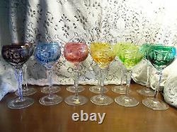 Set of 12 Nachtmann Traube Multi-color cut to clear wine glasses