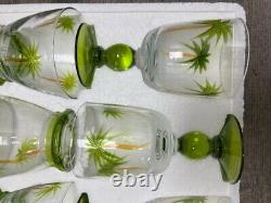 Set of 12 Piece Bahama Palm Tree Drinkware Etched Glasses Handpainted NIB
