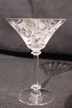 Set of 12 Vintage Etched Depression Glass ROSE FLORAL Wine & Champagne Glasses
