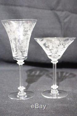 Set of 12 Vintage Etched Depression Glass ROSE FLORAL Wine & Champagne Glasses