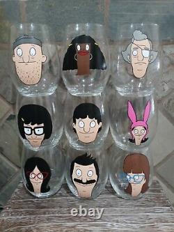 Set of 14 Bob's Burgers Hand Painted Wine Glasses. All 5 Belchers + Many Others