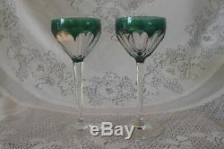 Set of 2 Belgian Crystal Val St Lambert Dark Green Osram Wine Glasses/ Goblets