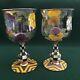 Set of 2 Mackenzie-Childs 1983 PANSY Hand Painted GOBLETS Water Wine (have 8)