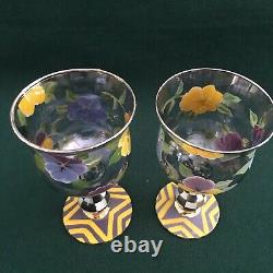 Set of 2 Mackenzie-Childs 1983 PANSY Hand Painted GOBLETS Water Wine (have 8)