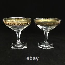 Set of 2 Moser Copenhagen Champagne Coupe 24K Gold Bohemian Crystal Glass