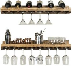 Set of 2 Rustic Reclaimed Wood Stemmed Wine Glass Shelves Floating Shelf 36 W
