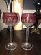 Set of 2 Waterford Crystal CLARENDON Wine Hocks Goblets Ruby Red Cut to Clear 8