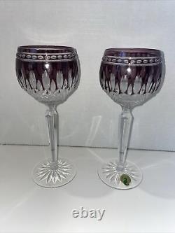 Set of 2 Waterford Crystal Clarendon 8 Amethyst Purple Hock Wine Glasses