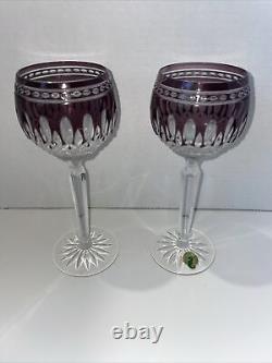 Set of 2 Waterford Crystal Clarendon 8 Amethyst Purple Hock Wine Glasses