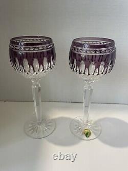 Set of 2 Waterford Crystal Clarendon 8 Amethyst Purple Hock Wine Glasses