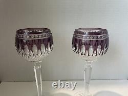 Set of 2 Waterford Crystal Clarendon 8 Amethyst Purple Hock Wine Glasses