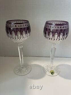 Set of 2 Waterford Crystal Clarendon 8 Amethyst Purple Hock Wine Glasses