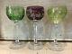 Set of 3 Bohemian Crystal Cut to Clear Multi Color Wine Goblets Stem Glasses