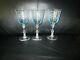 Set of 3 Fostoria Navarre Blue Crystal Wine Glasses 6 1/2 Etched Claret