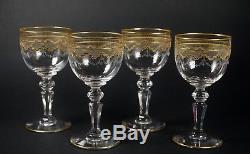 Set of 4 Antique St Louis Gold Crystal Stem 5 Tall Wine Glasses Beethoven