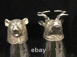 Set of 4 Arte Italica Italy Animale Glass & Pewter Animal Head Wine Glasses