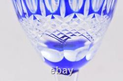 Set of 4 BLUE Wine Glasses Cut to Clear stemware 6.75 tall Bohemian Czech