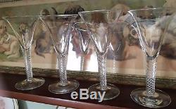 Set of 4 Blenko Colonial Williamsburg Water Goblets Lg Wine Airtwist Stems CW 3G