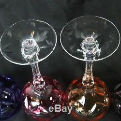 Set of 4 Colorful Cut to Clear Crystal Bohemian Hock Wine Glasses