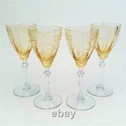 Set of 4 Fostoria YellowithTopaz'June' Etched Claret Wine Glasses