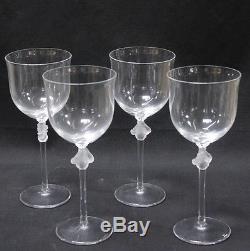 Set of 4 Lalique Roxanne Wine Glasses Frosted Nude Stems