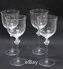Set of 4 Lalique Roxanne Wine Glasses Frosted Nude Stems