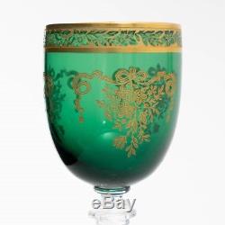 Set of 4 Tiffin Franciscan Melrose Green #15074 Gold Encrusted Wine Glasses 6.5