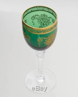 Set of 4 Tiffin Franciscan Melrose Green #15074 Gold Encrusted Wine Glasses 6.5