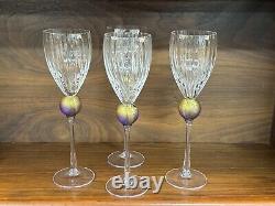 Set of (4) Union Street Glass Manhattan Blue & Gold 10 3/8 Claret Wine Glasses