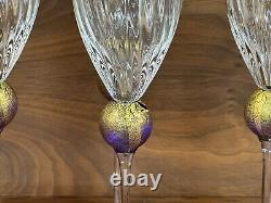 Set of (4) Union Street Glass Manhattan Blue & Gold 10 3/8 Claret Wine Glasses