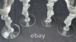 Set of 4 Vintage Baytel France Bacchus Frosted Glass Nude Cordial Barware Glass