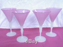 Set of 4 Well Matched Steuben Rosaline Pink & Alabaster Martini / Wine Glasses