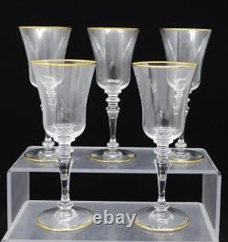 Set of 5 Baccarat France Vienne Gold Trimmed Crystal White Wine Glasses 6 3/8