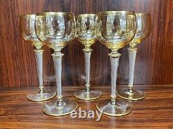 Set of 5 Josephine Hutte Amber Lustre Glass Wine Hocks with Air Twist Stem #1143