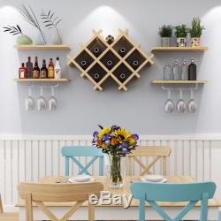 Set of 5 Wall Mount Wine Rack Set with Storage Shelves and Glass Holder Natural