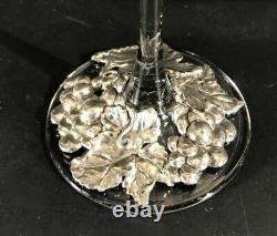 Set of 5 Wine glasses with Pewter decoration on foot Grapes and leaves