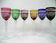 Set of 6 Ajka Majestic Multi Color Cut To Clear Crystal Tall Wine Glasses Mint