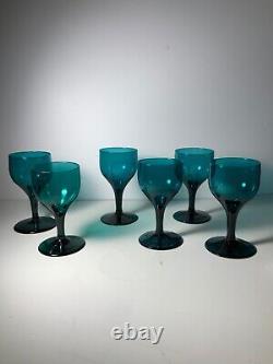 Set of 6 Bristol Rhenish Green Tulip Shaped Wine Glasses 1840 5 in. Hand Blown