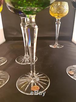 Set of 6 Crystal Coloured Bohemian Hock Wine Glass x 6