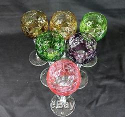 Set of 6 Cut to Clear Bohemian Wine Hocks Goblets Glasses 7-5/8H