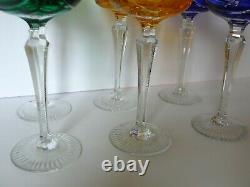 Set of 6 Czech Bohemian Multi-Color Crystal Wine Glasses