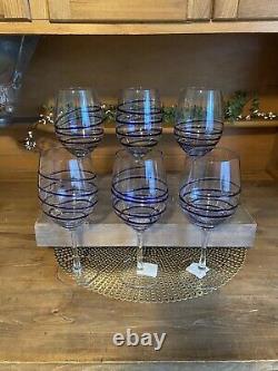 Set of 6 Discontinued Pier 1 Blue Swirl White Wine Glasses/Goblets 9 New NICE