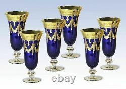 Set of 6 Interglass Italy Crystal Glasses Cobalt Blue Italian Champagne Flutes